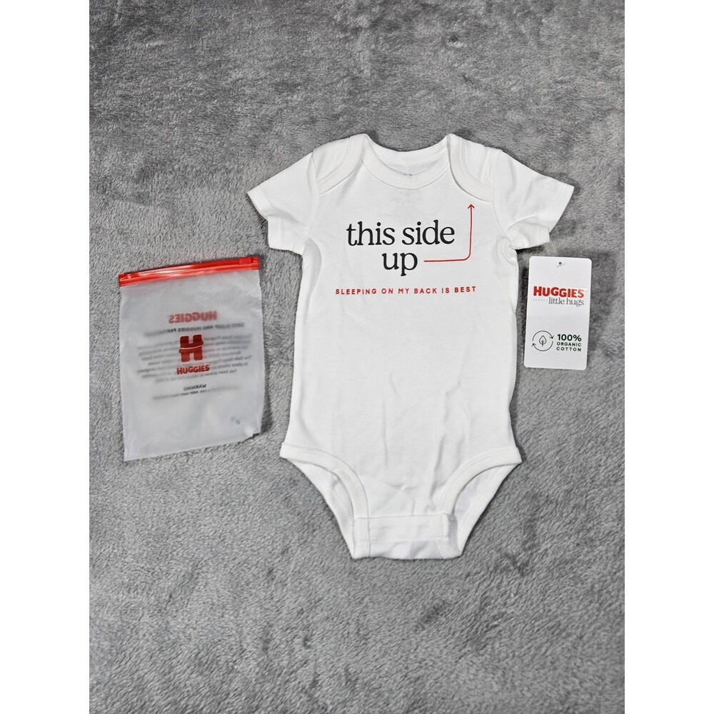 Huggies Little Hugs Organic Cotton Newborn Bodysuit “This Side Up” White – NWT
